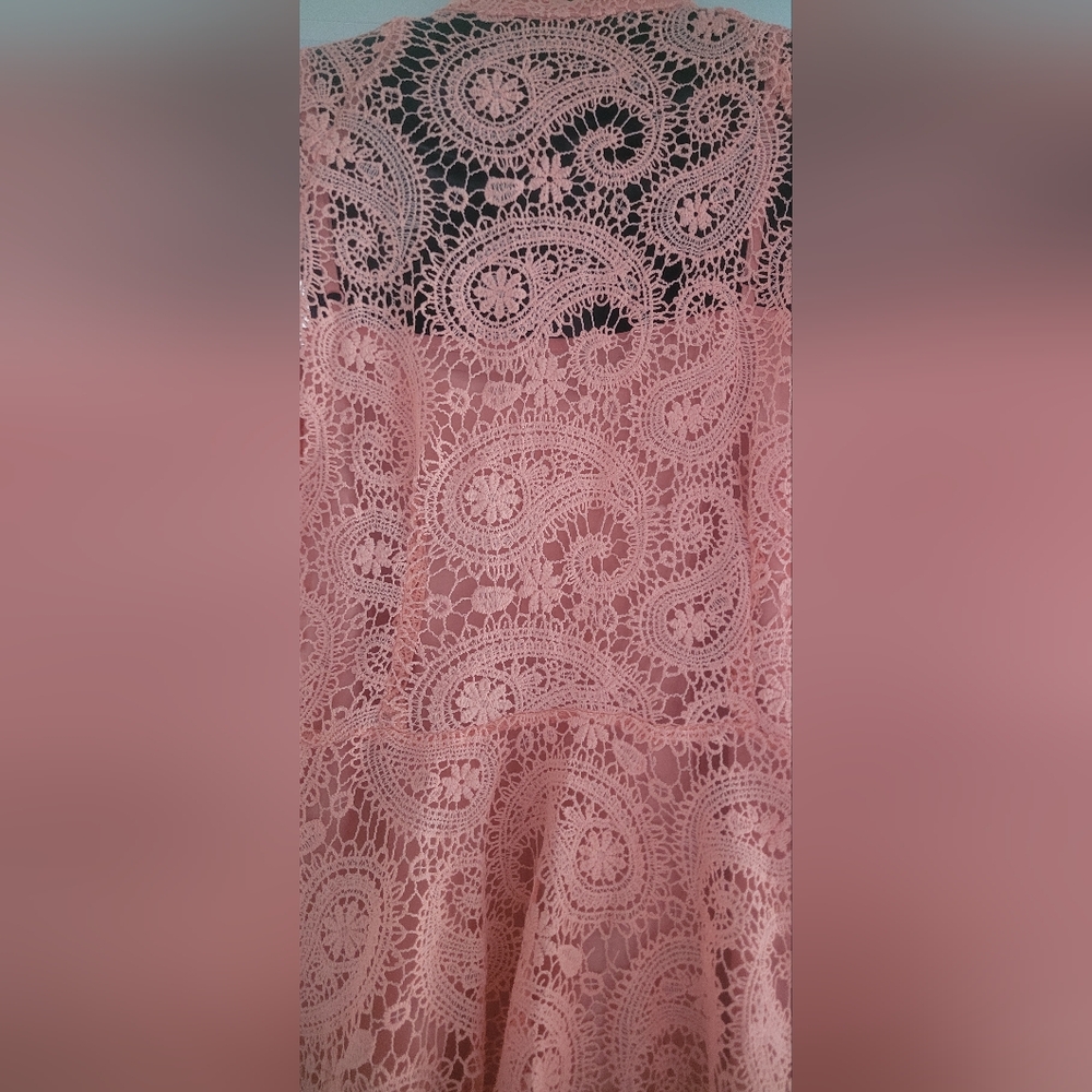 DRESS Peach Crochet Lace Button-Front Tunic SIZE L - Picture 11 of 17